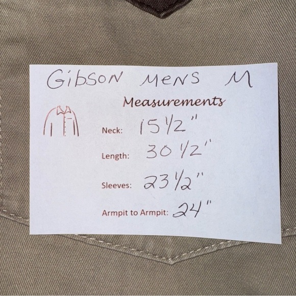 Gibson Men's Western Cowboy Denim Shirt Sz Med Brown/Tan All Cotton Pearl Snaps - Picture 8 of 8